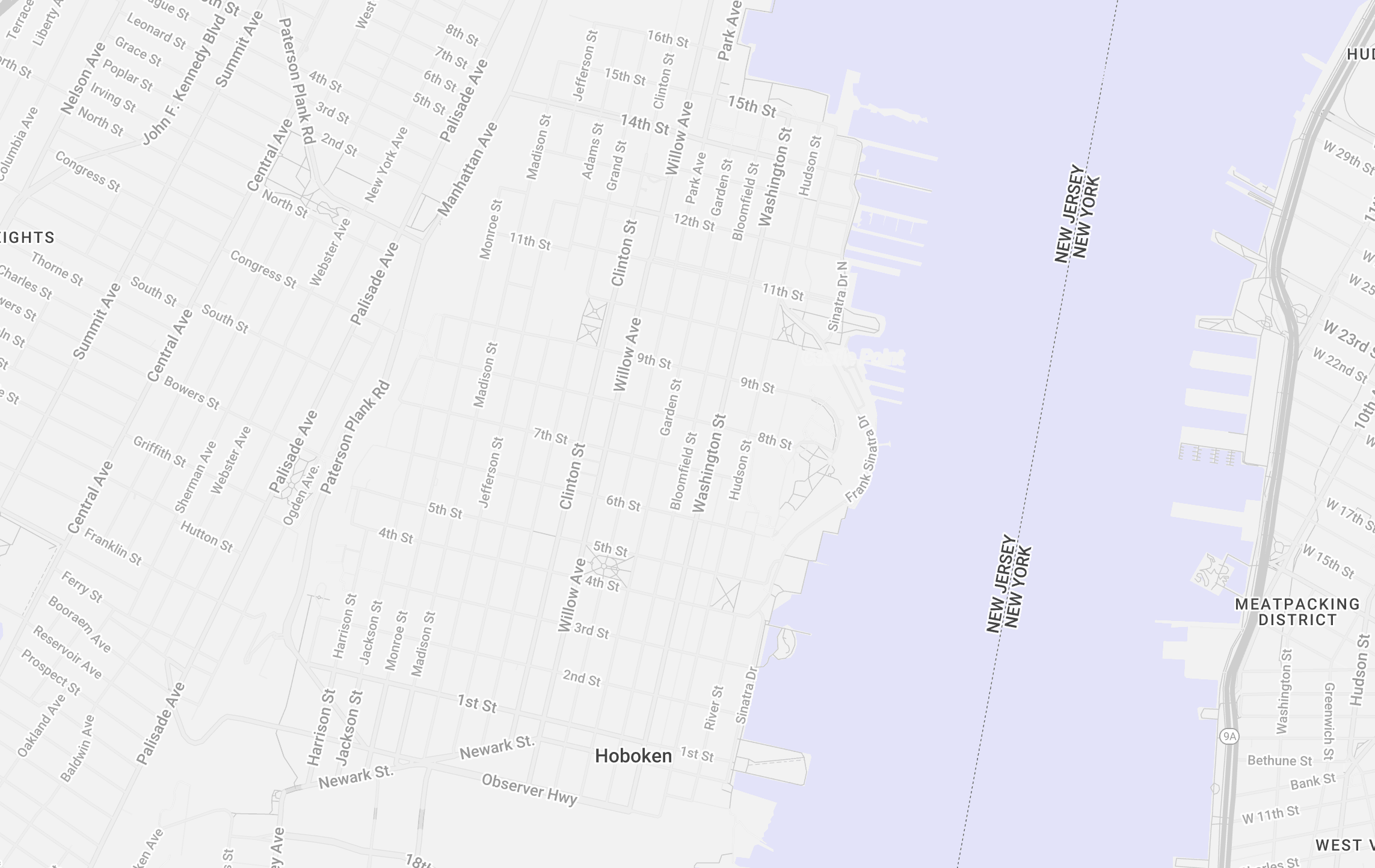 Street map background of Hoboken, NJ service area